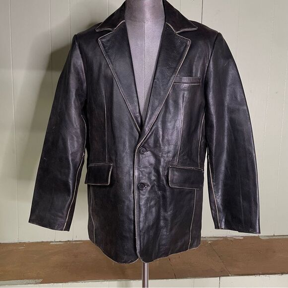Structure Leather Blazer Jacket in Distressed Black Men’s Medium - Picture 2 of 10